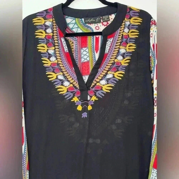 Lola P. Long Sleeves V‎ Neck Bohemian Tunic Top Sz M - Picture 3 of 9